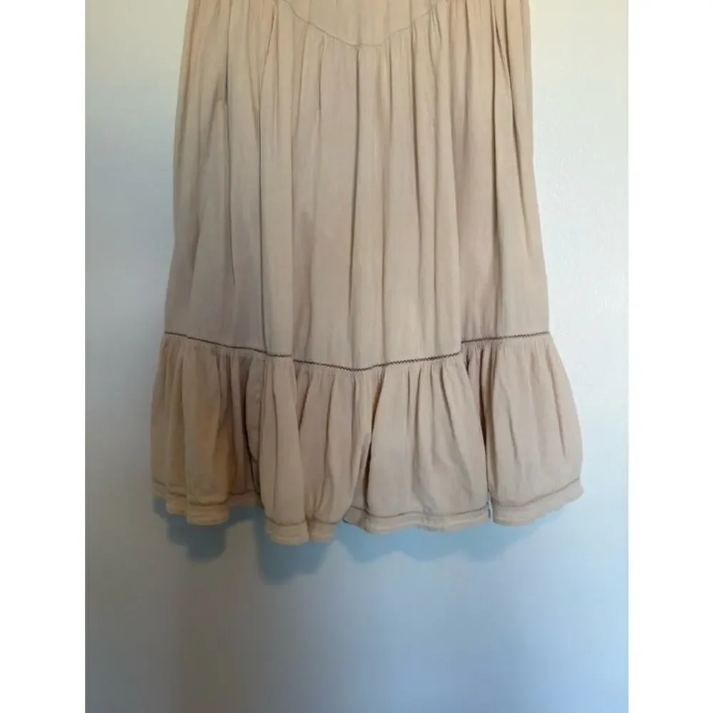 Aerie Tan Cotton V-Yoke Flowy Prairie Skirt Size M Cottagecore Boho Festival